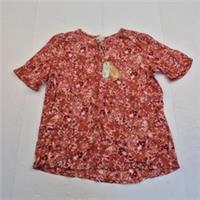 FAT FACE Blouse 12 Red Womens Short Sleeve Round Neck Floral Top