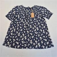 FAT FACE Blouse Top 12 Blue Womens Short Sleeve Round Neck Floral Longline - 12 Regular