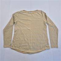 FAT FACE T-Shirt 10 Yellow Womens Long Sleeve Boat Neck Cotton Blend Stripe Top - 10 Regular