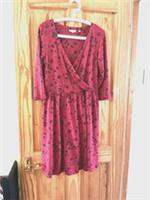 Size12 dress by Fat Face Rust Red+ Black Vneck wrapover look 3/4sleeves stretch - 12 Regular
