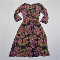 FAT FACE Dress 8 Multi Blue Womens V-Neck 3/4 Sleeve Floral Knee Length - 8 Regular