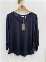 FatFace Dundee Check Long Sleeve Top Blue Navy Roll Sleeve Womens UK 12 BNWT - 12 Regular