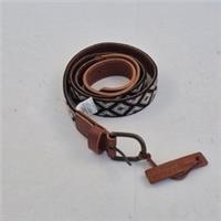 FAT FACE Belt Medium Brown Womens Buckle Logo Leather Patterned Embroidered