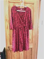 Fat Face dress size12 Rust Red+ Black Vneck wrapover look 3/4sleeves stretch - 12 Regular