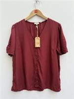 Fat Face Heather Button Through Blouse Textured Viscose Ruby Red Womens UK 14 - 14 Regular