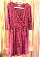 Size12 wrap over look dress by Fat Face Rust Red+ Black Vneck 3/4sleeves stretch - 12 Regular