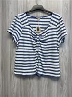 Fat Face Blue & Grey Striped Soft Waffle V-neck Short Sleeve Top Size 18 BNWT PS - 18 Regular