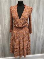 Fat Face Rust Ditsy Floral Jersey V-neck Tiered Short Dress Size 6 New PK200197 - 6 Regular