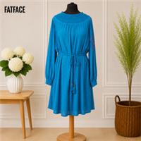 Fat Face Hove Dress Teal Green UK 16 Embroidered Long Sleeve Tie Waist New - 16 Regular