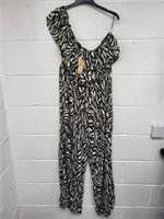 Fat Face Black & Cream Patterned One Shoulder Wide Leg Jumpsuit Size 22 BNWT.PP - 22 Regular