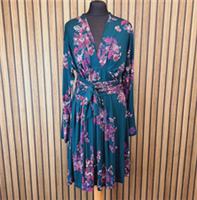Fat Face Delphine Wrap Dress UK 16 Teal Green Pink Floral Long Sleeve Belted New - 16 Regular