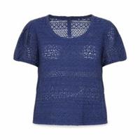 FatFace Womens Cropped Blouse Size 12 Blue Solid Round Neck Short Sleeve Casual