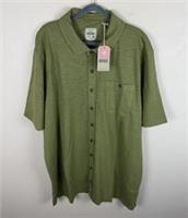 Fat Face Shirt Mens 3XL Tall Green Cotton Slub Short Sleeve Polo Garment Dye - 3XL Regular