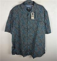 FatFace Men Short Sleeve Shirt 4XL Tall Teal Blue Linen Cotton Leaf Print LM471 - 4XL Regular