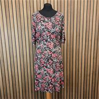 Fat Face Delilah Dress UK 18 Black Pink Floral Knee Viscose Jersey Fit Flare New - 18 Regular