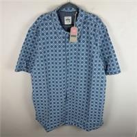 FatFace Mens Short Sleeve Shirt 3XL Tall Blue Geometric Dobby Cotton LM469 New - 3XL Regular