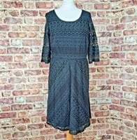Fat Face Lucy Dress Green UK 14 Lace Crochet Knee Length 3/4 Sleeve New - 14 Regular