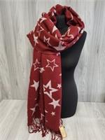 Fat Face Maroon Suzie Star Print Scarf Soft Knit Tassel Edge BNWT. PS