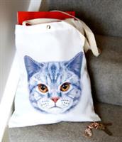 Grey Cat Face Canvas Tote Bag Shopping Bag Handbag Reusable Shopper Cat Lovers