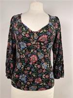 Fat Face Black Kara Multicolored Floral Long Sleeve Top Size 6 New with Tags - 6 Regular