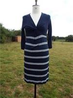 FAT FACE Soft Stretch Ingrid Navy & White Stripe Twist Midi Dress Size 12 BNWT