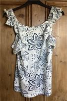 Brand New Womens Fat Face White Patterned Top With Ruffle Sleeves Size 8 - 8 Regular