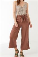 New FAT FACE Mina Linen Blend Wide Leg Cropped Trousers Nutmeg Brown Sz 22 Long - 22 Regular