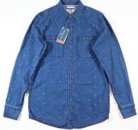 FAT FACE - GEO PRINT MEN LONG SLEEVE SOFT DENIM COTTON SHIRT - INDIGO - XS TALL
