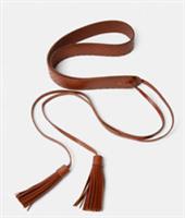 FAT FACE VINTAGE EMBOSSED TASSEL LEATHER TIE WAIST BELT BROWN TAN WOMEN S M L - M Regular