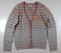 FAT FACE TESS STRIPE SOFT COTTON KNIT V-NECK CARDIGAN - OATMEAL - WOMEN UK10 - UK 10 Regular