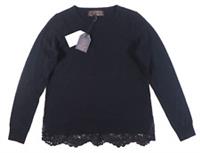 FAT FACE LILY LACE JUMPER TOP FLORAL CASHMERE WOOL KNIT - BLACK - WOMEN UK8 - UK 8 Regular