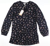 FAT FACE AURELIA WINTER GARDEN FLORAL LONGLINE BLOUSE TOP - BLACK - WOMEN UK6 - UK 6 Regular
