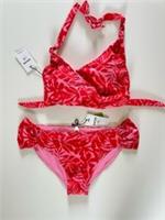 FAT FACE IKAT LEAVES PADDED BIKINI PINK RED WOMEN UK 16 18 / EUR 44 - 46 - BNWT - 16 Regular
