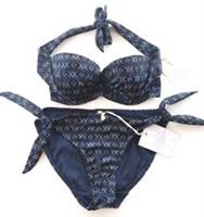 FAT FACE GEO SLING HALTER TOP TIESIDE BOTTOM BIKINI SWIMWEAR - NAVY - WOMEN UK8 - UK 8 Regular