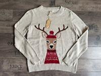 FAT FACE - DELILAH DEER INTARSIA CREW NECK CHRISTMAS JUMPER WOOL - IVORY UK 12 - 12 Regular