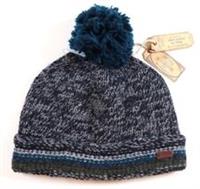 FAT FACE - STRIPE TURN UP SOFT WOOL KNIT BEANIE HAT - BLUE NAVY - MEN ONE SIZE