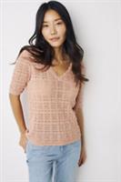 FAT FACE - CROCHET VIENNA 100% COTTON KNIT V-NECK BLOUSE JUMPER TOP - WOMEN UK12 - UK 12 Regular