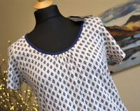 FAT FACE Fatface Womens Top Crew Neck Southsea Indigo Diamond Linen Sz 8 UK - 8 Regular