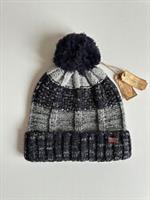 FAT FACE - CANLE STRIPE WOOL KNIT MENS BEANIE HAT POM POM NAVY - MEN / ONE SIZE