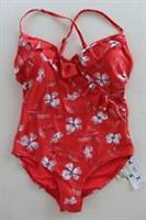 FAT FACE BOLD BLOOMS FLORAL RUFFLE ONE PIECE SWIMSUIT RED 941958 WOMEN ALL SIZES - UK 8 Regular