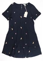 FAT FACE SIMONE FLORAL EMBROIDERED COTTON JERSEY DRESS - BLACK 977057 WOMEN UK10 - UK 10 Regular
