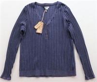 FAT FACE GRACE HENLEY RIBBED COTTON KNIT LONG SLEEVE TOP - BLUE 972877 WOMEN UK8 - UK 8 Regular