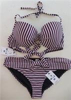 FAT FACE BRETON PLUNGE RETRO STRIPED BIKINI SWIMSUIT SWIMWEAR WOMEN UK10 - UK 10 Regular