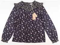 FAT FACE RUBY DAISY POP TOP FLORAL LONG SLEEVE BLOUSE - PHANTOM 976155 WOMEN UK6 - UK 6 Regular