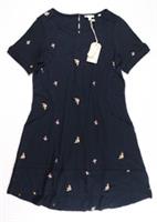 FAT FACE SIMONE FLORAL EMBROIDERED COTTON JERSEY DRESS - BLACK 977057 WOMEN UK10 - UK 10 Regular