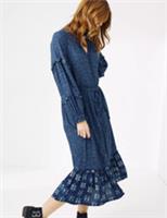 FAT FACE CORA WOODBLOCK LONG SLEEVE MAXI MIDI TIERED DRESS 972777 - WOMEN UK12 - UK 12 Regular
