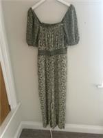 Fat Face Ava Dark Green Damask Print Jumpsuit Size Uk 10R Bnwot - 10 Regular