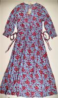 FAT FACE PENRYN FLORAL 3/4 SLEEVE MIDI MAXI DRESS - BLUE 970643 - WOMEN UK12 - UK 12 Regular