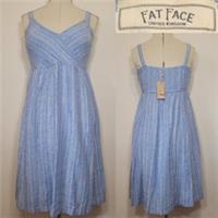 Fat Face Heidi Stripe Dress Blue Chambray Linen Blend Size 12 New - 12 Regular