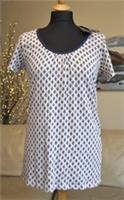 FAT FACE Fatface Womens Top Crew Neck Southsea Indigo Diamond Linen Sz 8 UK - 8 Regular